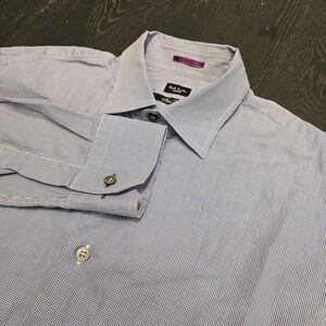 Paul Smith London Mens Slim Fit Micro Check Dress Shirt Blue White Italy 15.5 39